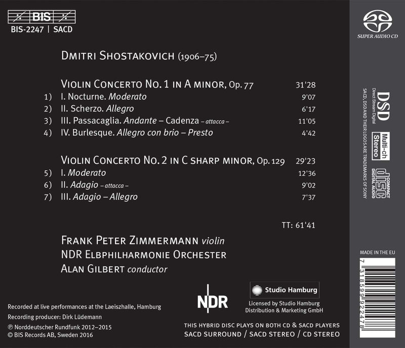 Shostakovich: Violin Concertos Nos. 1 & 2 / Zimmerman, Gilbert, NDR Elbphilharmonie Orchester