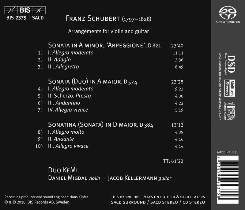 Schubert: Sonatas / Migdal, Kellermann