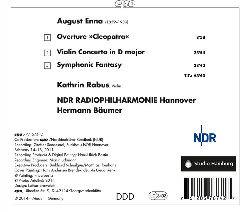 August Enna: Violin Concerto; Overture To Cleopatra; Symphonic Fantasy