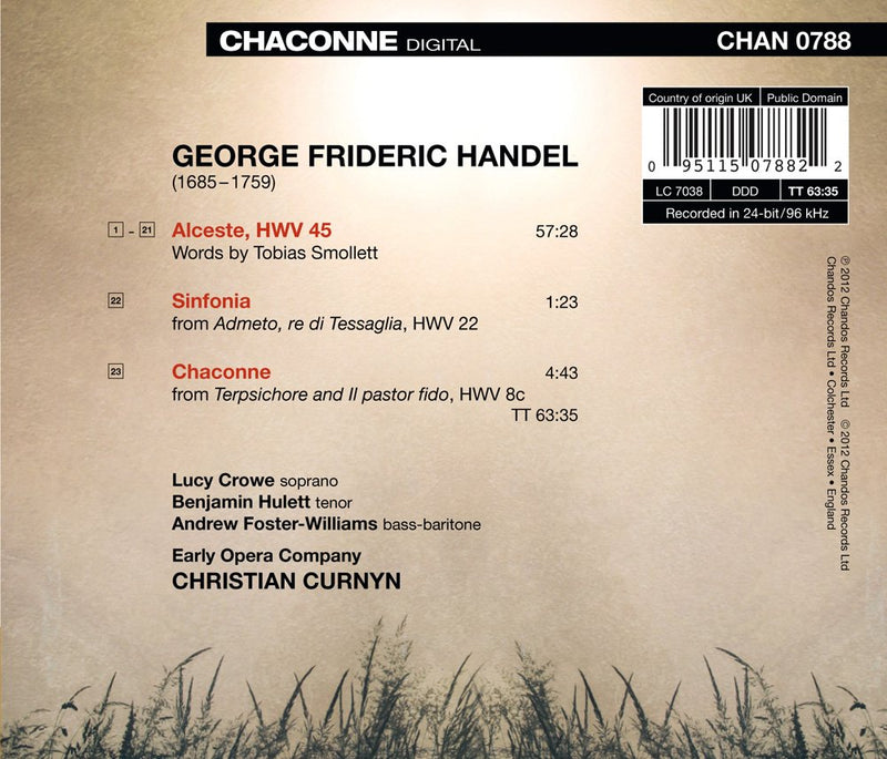 Handel: Alceste / Curnyn, Crowe, Hulett, Foster-Williams, Early Opera Company