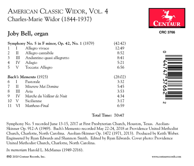 American Classic Widor, Vol. 4 / Joby Bell