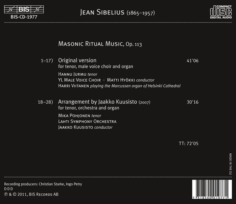 Sibelius: Masonic Ritual Music / Jurmu, Viitanen, Hyokki