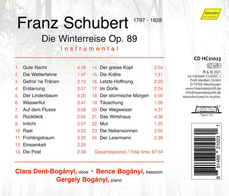 Schubert: Die Winterreise Op. 89 - Instrumental / Dent-Bogányi, Boganyi, Boganyi