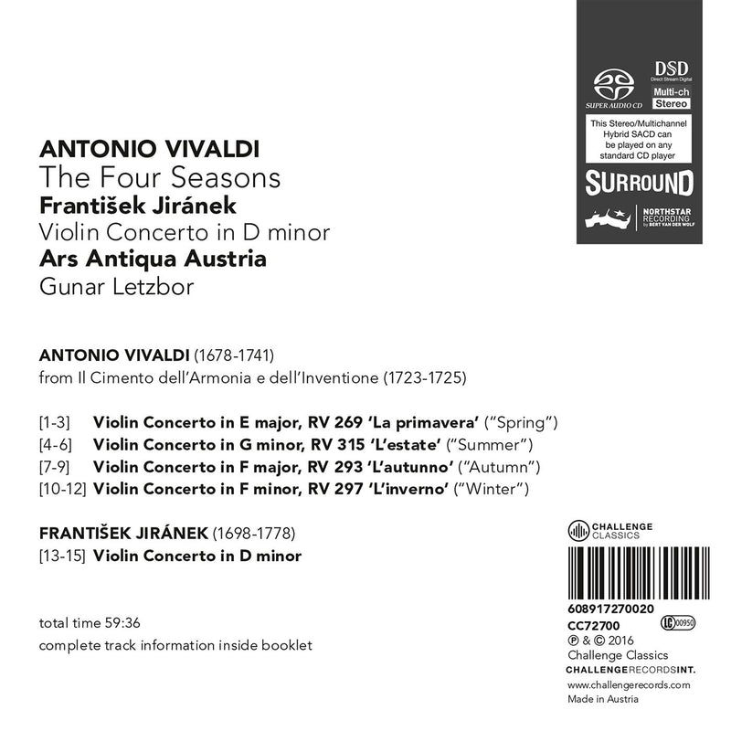 Vivaldi: The 4 Seasons - Jiranek: Violin Concerto / Letzbor, Ars Antiqua Austria