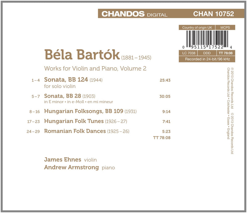 Bartok: Sonatas & Folk Dances / James Ehnes