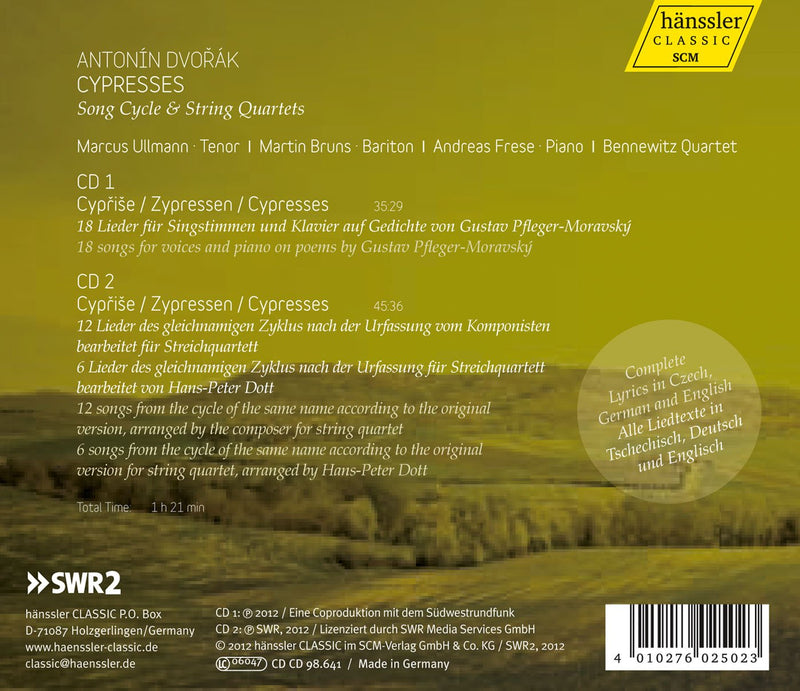Dvorak: Cypresses - Song Cycle & String Quartet / Ullmann, Bruns
