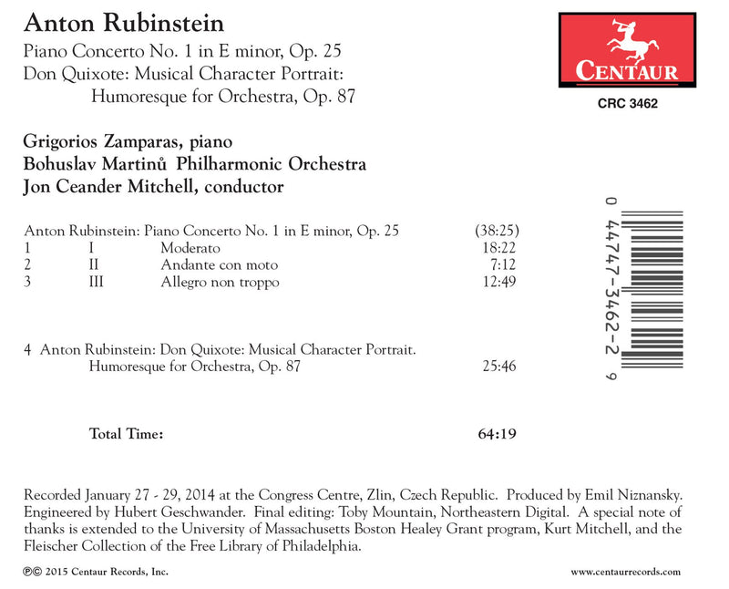 Rubinstein: Piano Concerto No. 1 & Don Quixote / Zamparas, Mitchell