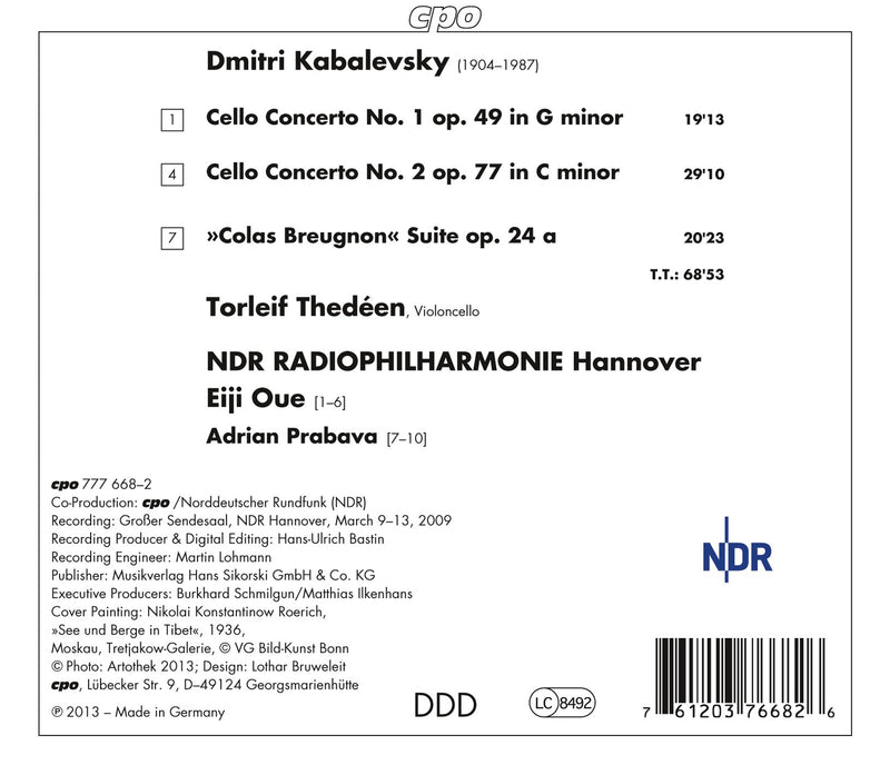 Kabalevsky: Cello Concertos 1 & 2; Colas Breugnon Suite / Oue, Thedeen, NDR Philharmonic