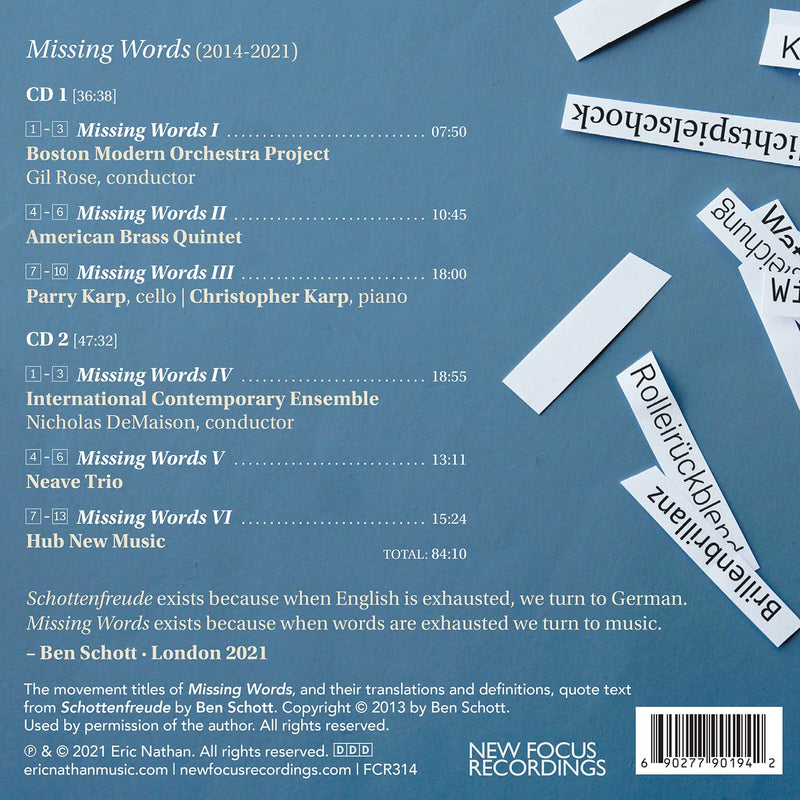 Nathan: Missing Words / International Contemporary Ensemble, Boston Modern Orchestra Project, American Brass Quintet, Hub New Music, Neave Trio