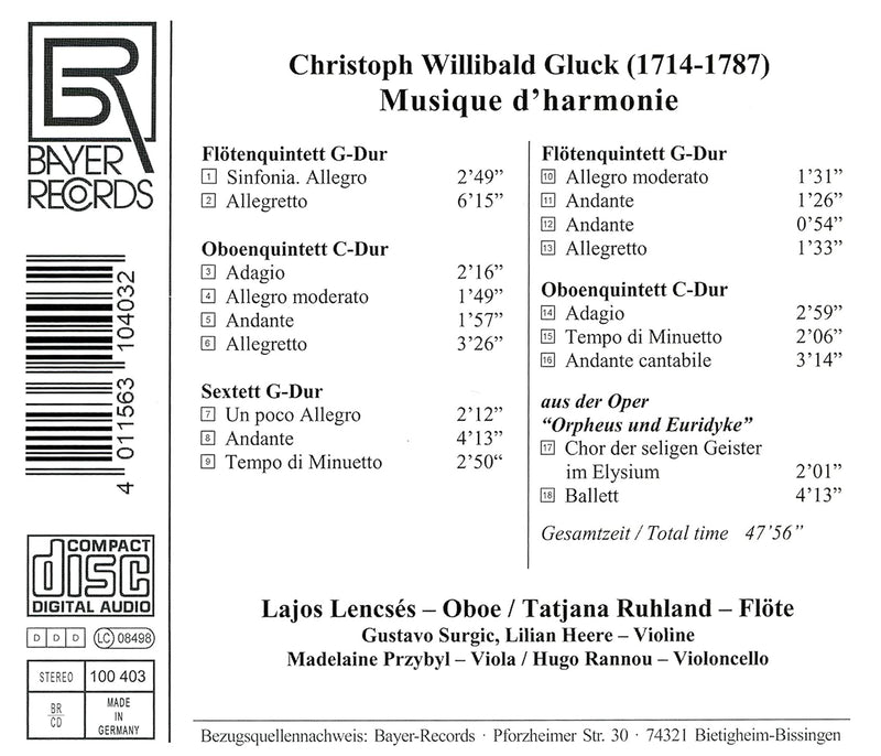 Gluck: Musique d'harmonie / Lencsés , Ruhland