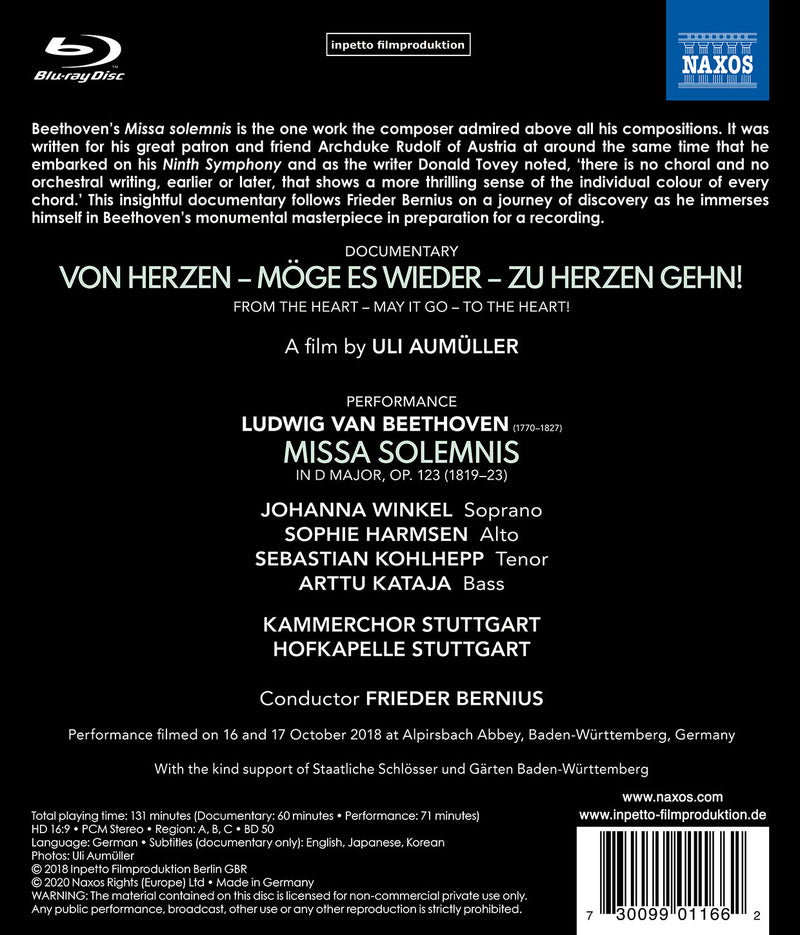 Beethoven: Missa Solemnis (Documentary And Performance) / Bernius, Kammerchor Stuttgart [Blu-Ray]