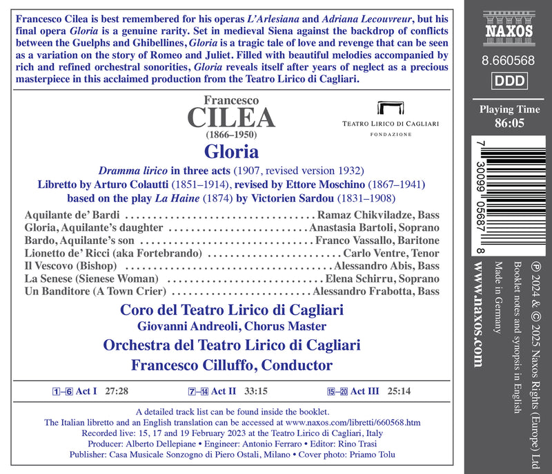 Cilea: Gloria / Cilluffo, Orchestra del Teatro Lirico di Cagliari