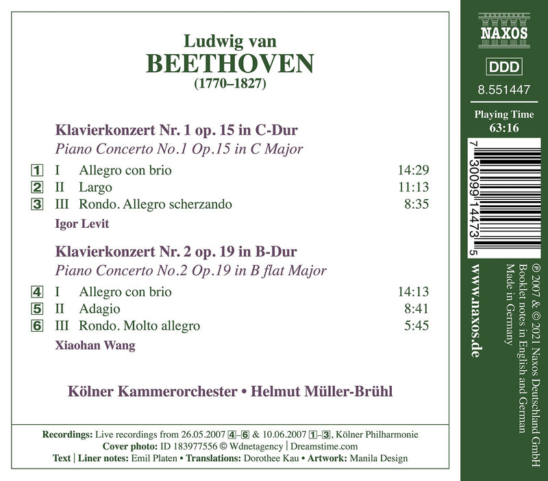 Beethoven: Piano Concertos Nos. 1 & 2 / Igor Levit, Xiaohan Wang, Cologne Chamber Orchestra