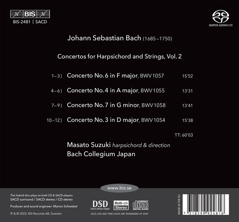 Bach: Concertos for Harpsichord, Vol. 2 / Masato Suzuki, Bach Collegium Japan
