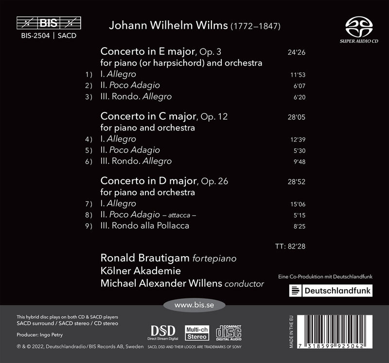 Wilms: The Piano Concertos, Vol. 1 / Brautigam, Willens, Cologne Academy