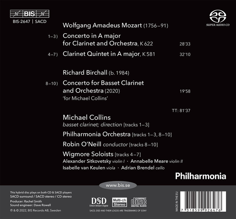 Mozart & Birchall: Clarinet Concertos / Collins, Wigmore Soloists, Philharmonia Orchestra