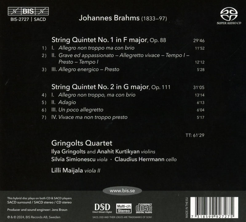 Brahms: String Quintets / Maijala, Gringolts Quartet