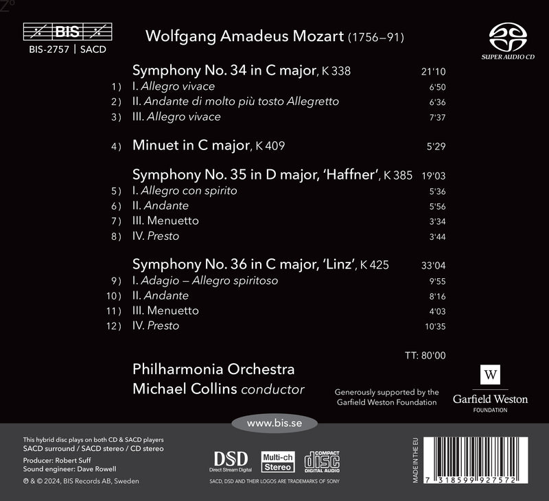 Mozart: Symphonies Nos. 34-36 / Collins, Philharmonia Orchestra