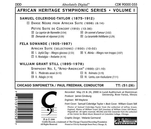 African Heritage Symphonic Series Vol 1 - Coleridge-Taylor, Still, Sowande / Freeman