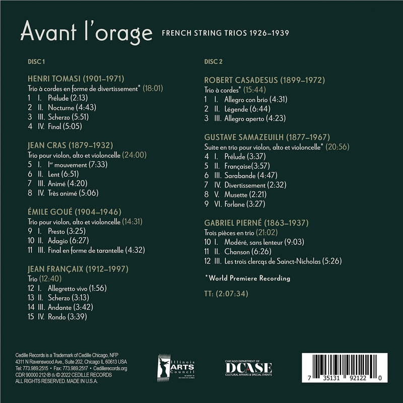 Avant l’orage - French String Trios 1926-1939 / Black Oak Ensemble