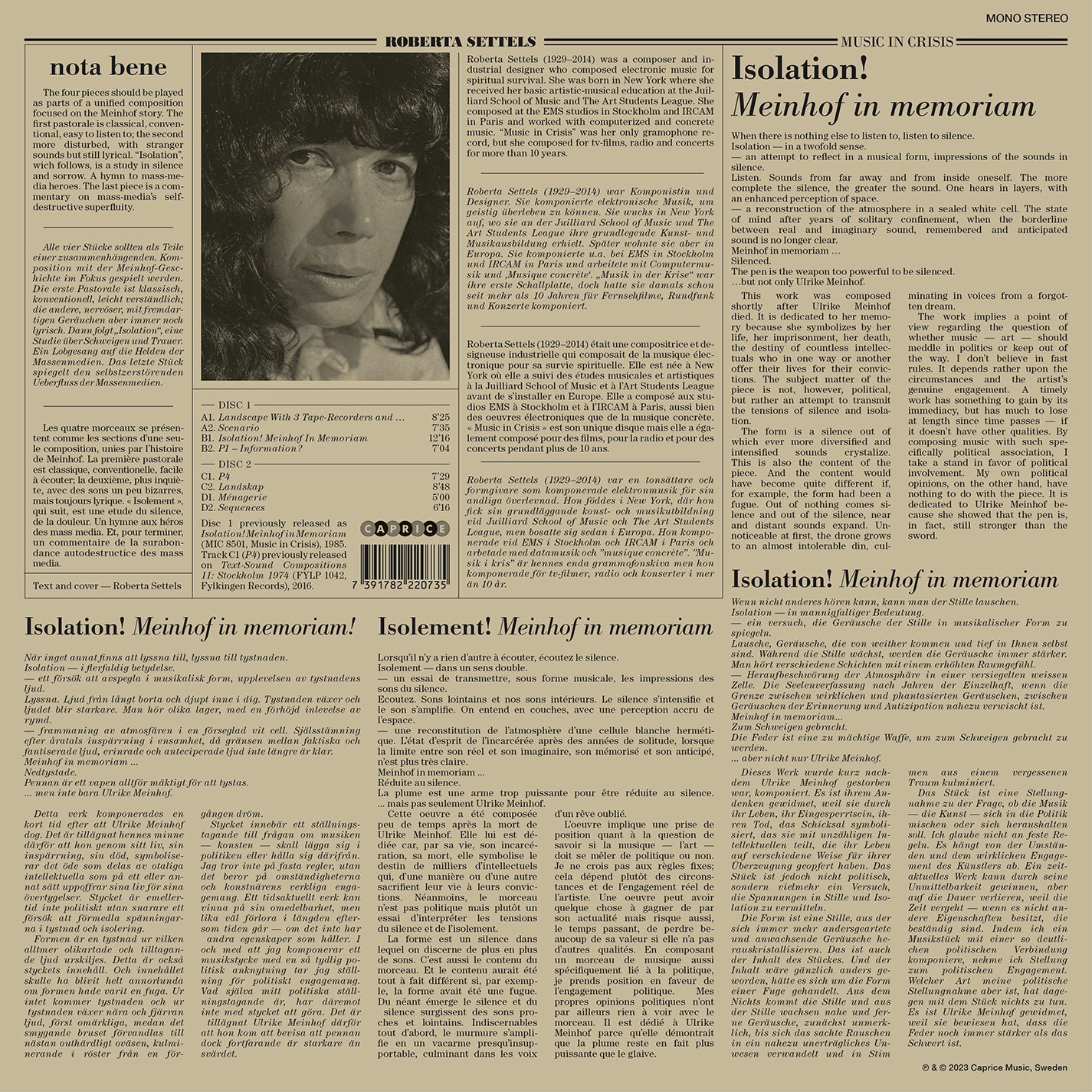 Roberta Settels: Music in Crisis [Vinyl]