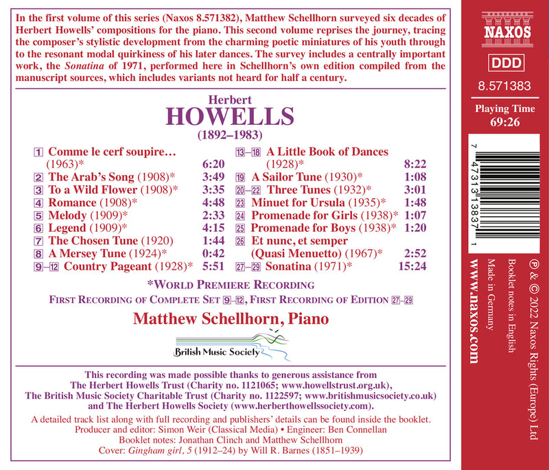 Howells: Piano Music, Vol. 2 / Schellhorn