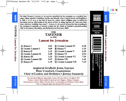 Tavener: Lament For Jerusalem / Summerly, Et Al