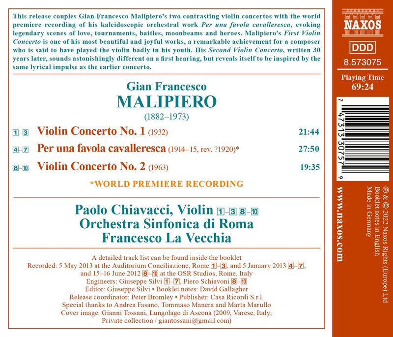Malipiero: Violin Concertos & Per una favola cavalleresca / Symphonic Orchestra of Rome