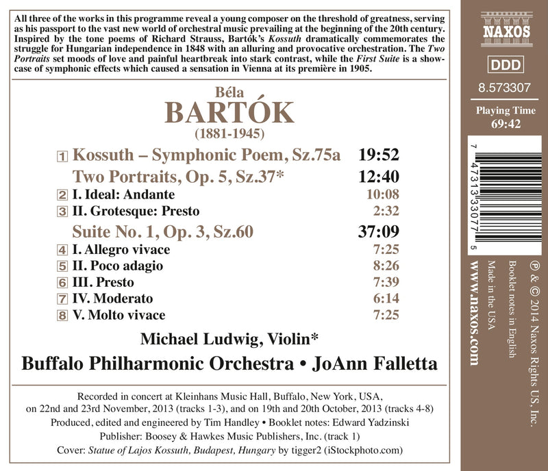 Bartok: Kossuth, Two Portraits, Suite / Falletta, Buffalo Philharmonic