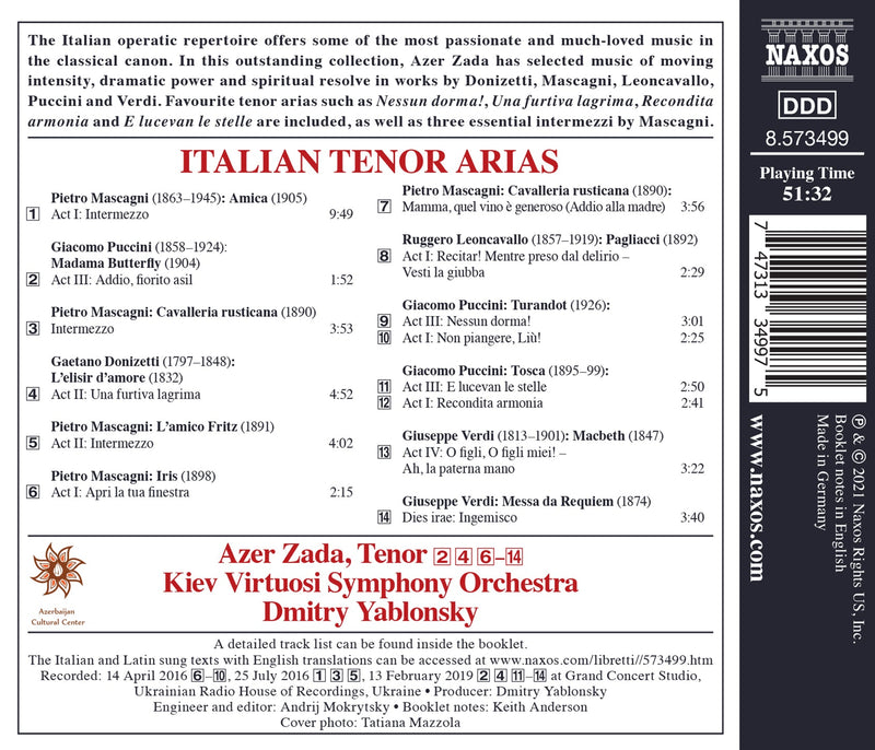 Italian Opera Arias / Zada, Yablonsky, Kiev Virtuosi Symphony Orchestra