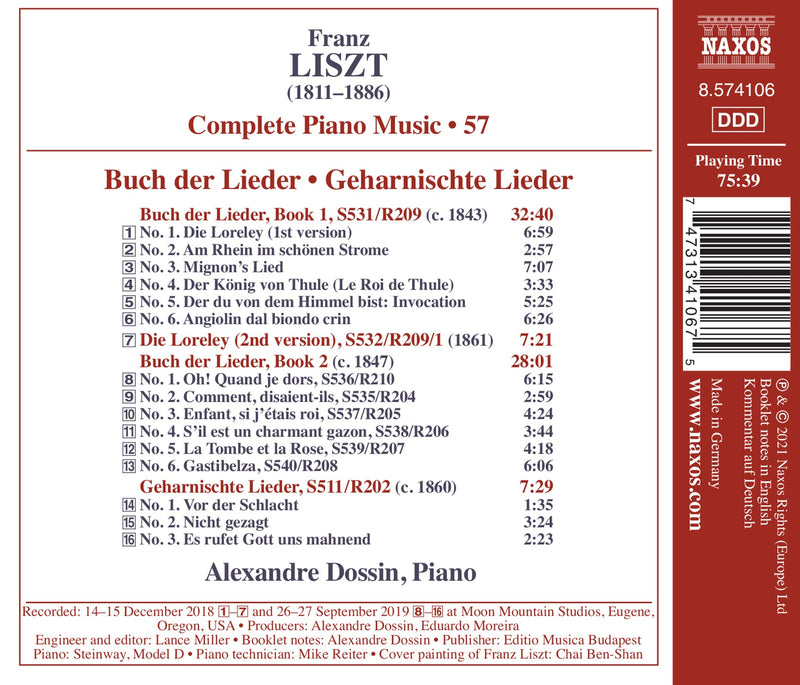 Liszt: Buch der Lieder - Geharnischte Lieder / Alexandre Dossin