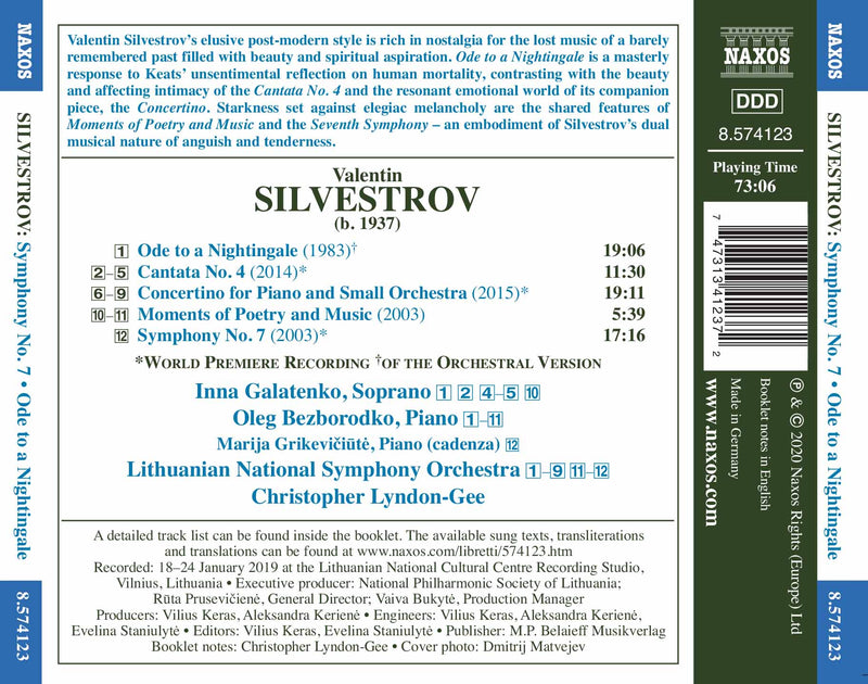 Silvestrov: Ode to a Nightingale - Symphony No. 7 - Piano Concertino / Galatenko, Bezborodko, Lyndon-Gee, Lithuanian National Symphony Orchestra