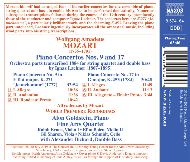Mozart: Piano Concertos Nos. 9 & 17 / Goldstein, Bickard, Fine Arts Quartet