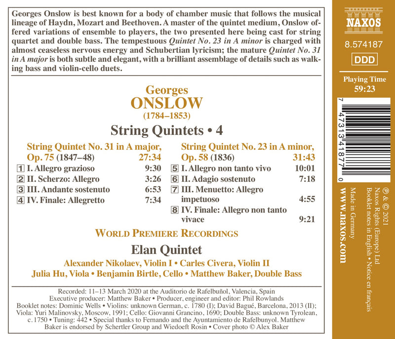 Onslow: String Quintets, Vol. 4 / Elan Quintet