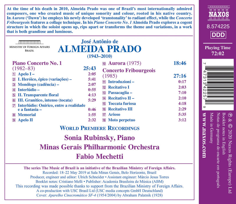 Prado: Piano Concertos No. 1 & "Fribourgeois" / Rubinsky, Minas Gerais Philharmonic