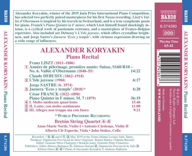 Liszt, Debussy, Sastre, Franck: Piano Recital / Koryakin, Breton String Quartet