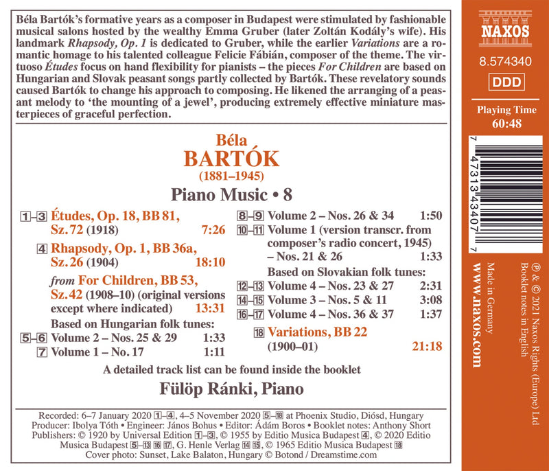 Bartók: Piano Music, Vol. 8 / Ránki