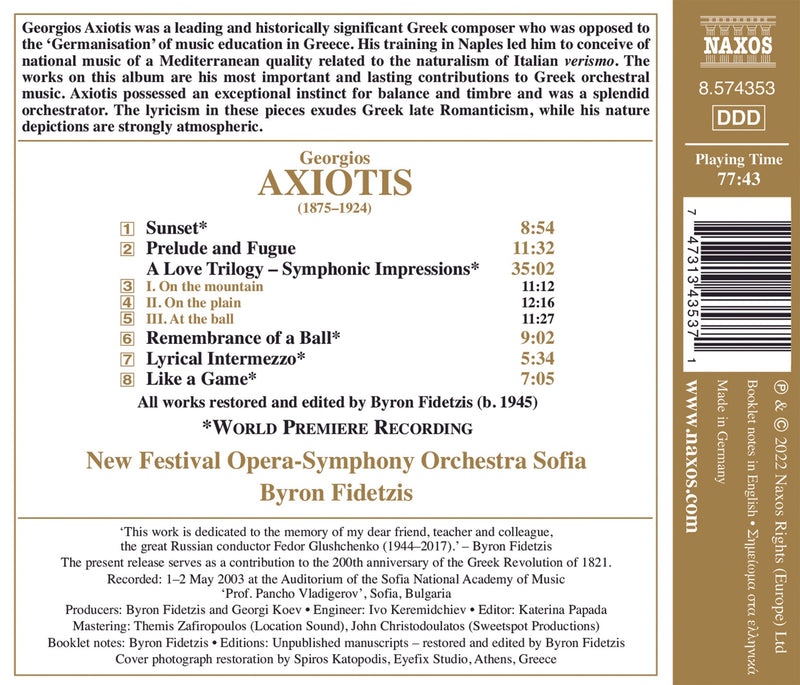 Axiotis: A Love Trilogy, Symphonic Impressions / Fidetzis, New Festival Opera-Symphony Orchestra Sofia