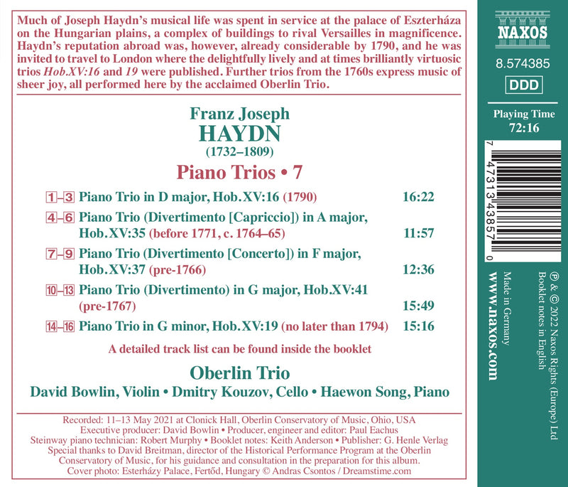 Haydn: Keyboard Trios, Vol. 7 [nos. 16, 17, 35, 37 & 41] / Oberlin Trio