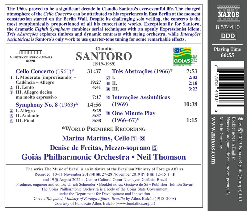Santoro: Symphony No. 8; Cello Concerto / Thomson, Goiás Philharmonic
