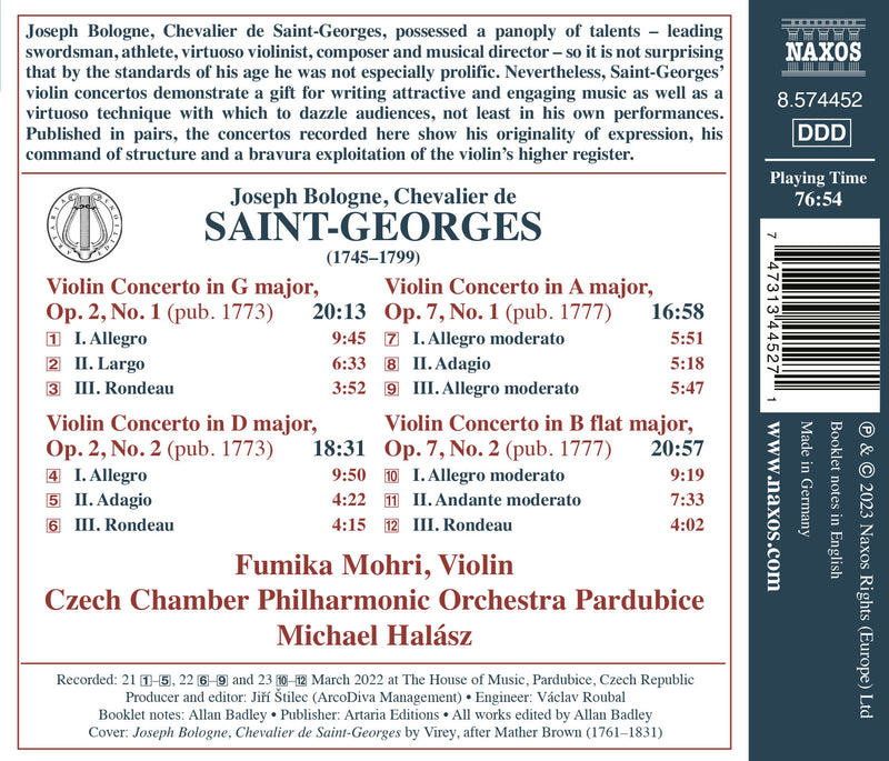 Saint-Georges: Violin Concerti Opp. 2 & 7 / Mohri, Halasz, Czech Chamber Orchestra Pardubice