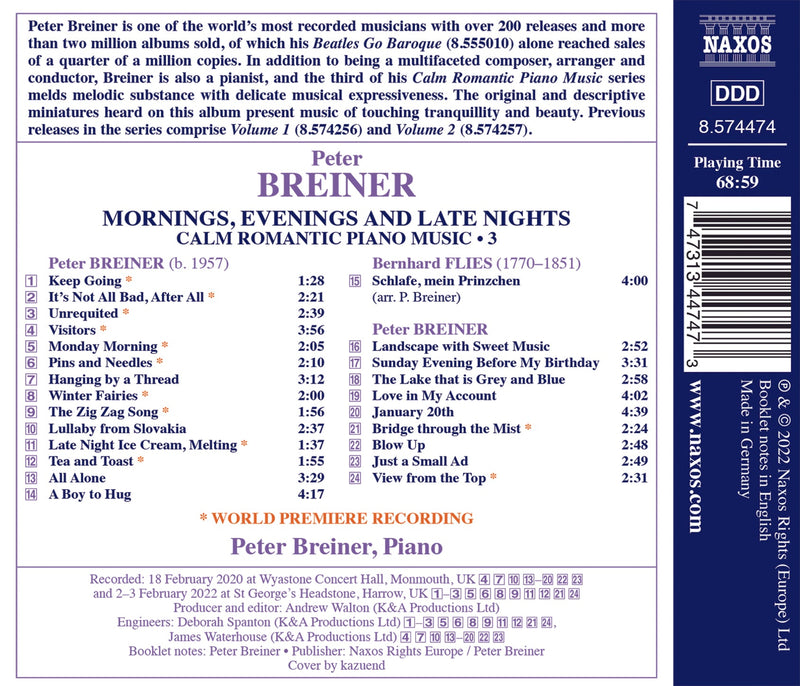Mornings, Evenings & Late Nights - Calm Piano Music, Vol. 3 / Peter Breiner