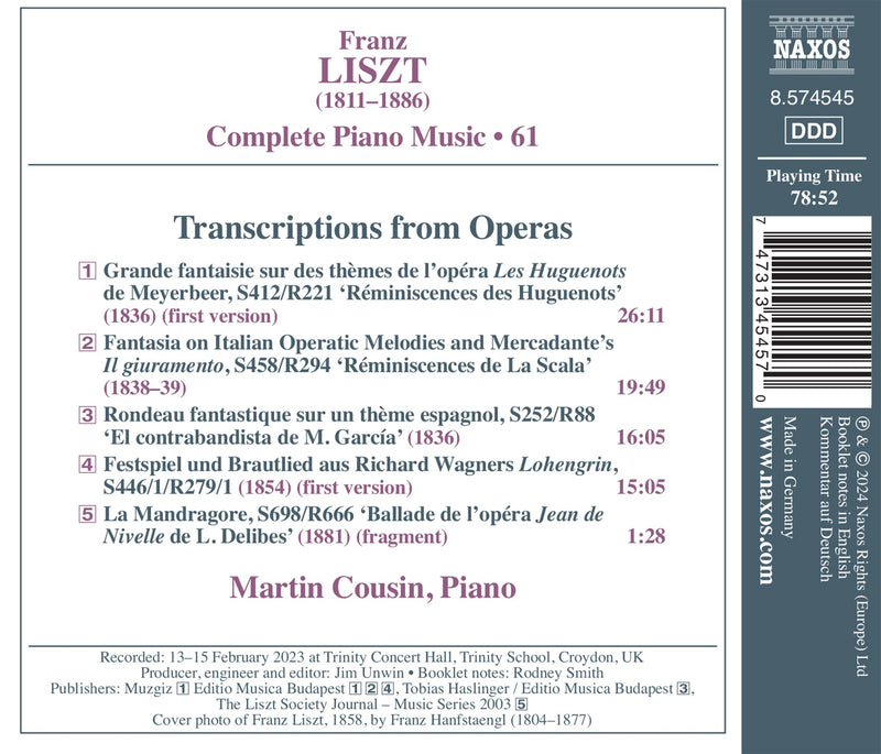 Liszt: Complete Piano Music, Vol. 61 - Opera Transcriptions / Cousin