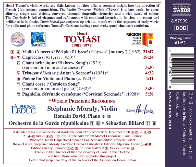 Tomasi: Complete Violin Works / Moraly, David, Billard, Republican Guard Orchestra
