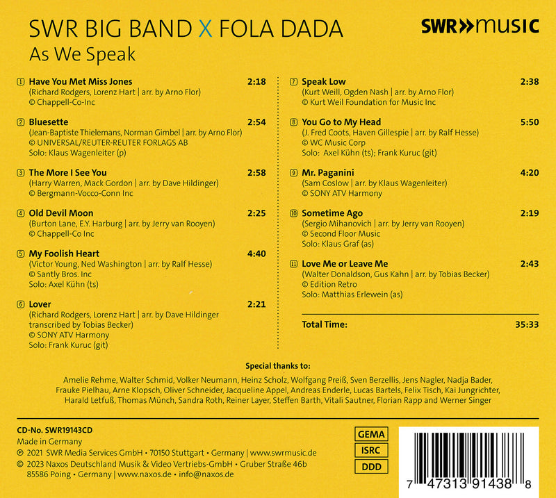 As We Speak / Fola Dada, SWR Big Band