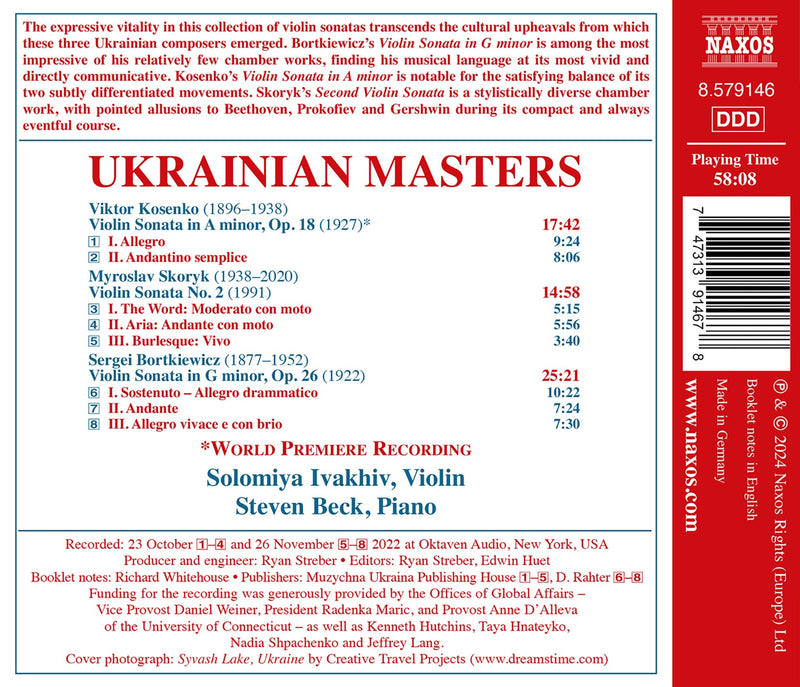 Ukrainian Masters - Bortkiewicz, Kosenko, & Skoryk: Violin Sonatas / Ivakhiv, Beck