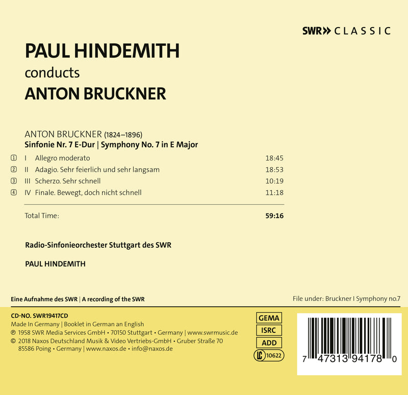 Bruchner: Symphony No. 7 / Hindemith, Stuttgart Radio Symphony