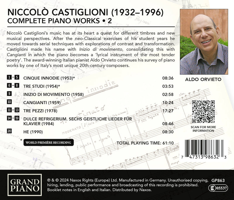 Castiglioni: Complete Piano Works, Vol. 2 / Orvieto