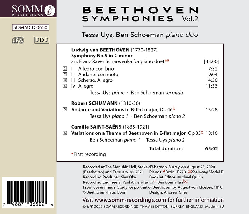 Beethoven, R. Schumann, Saint-Saëns: Symphonies for Piano Duo vol. 2 / Uys & Schoeman
