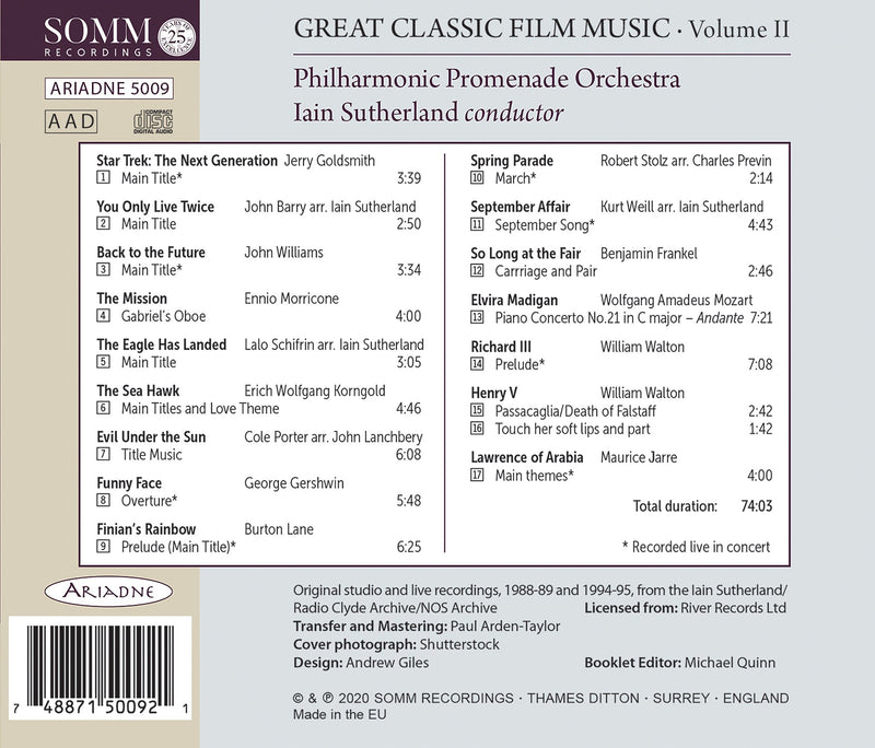 Great Classic Film Music, Vol. 2 / Iain Sutherland, Philharmonic Promenade Orchestra